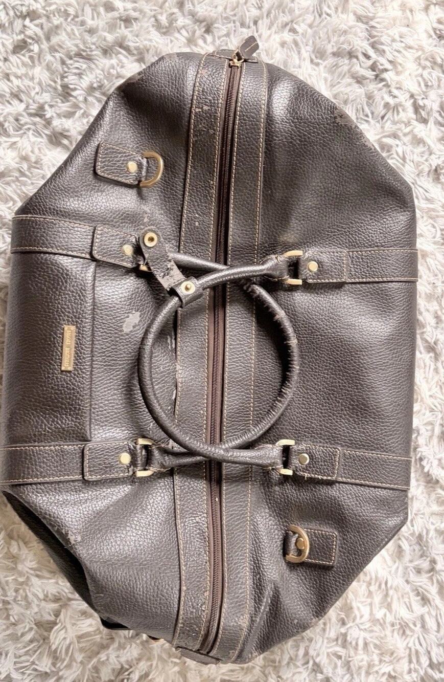Brooks Brothers Brown Pebble Grain Leather Rolling Duffle